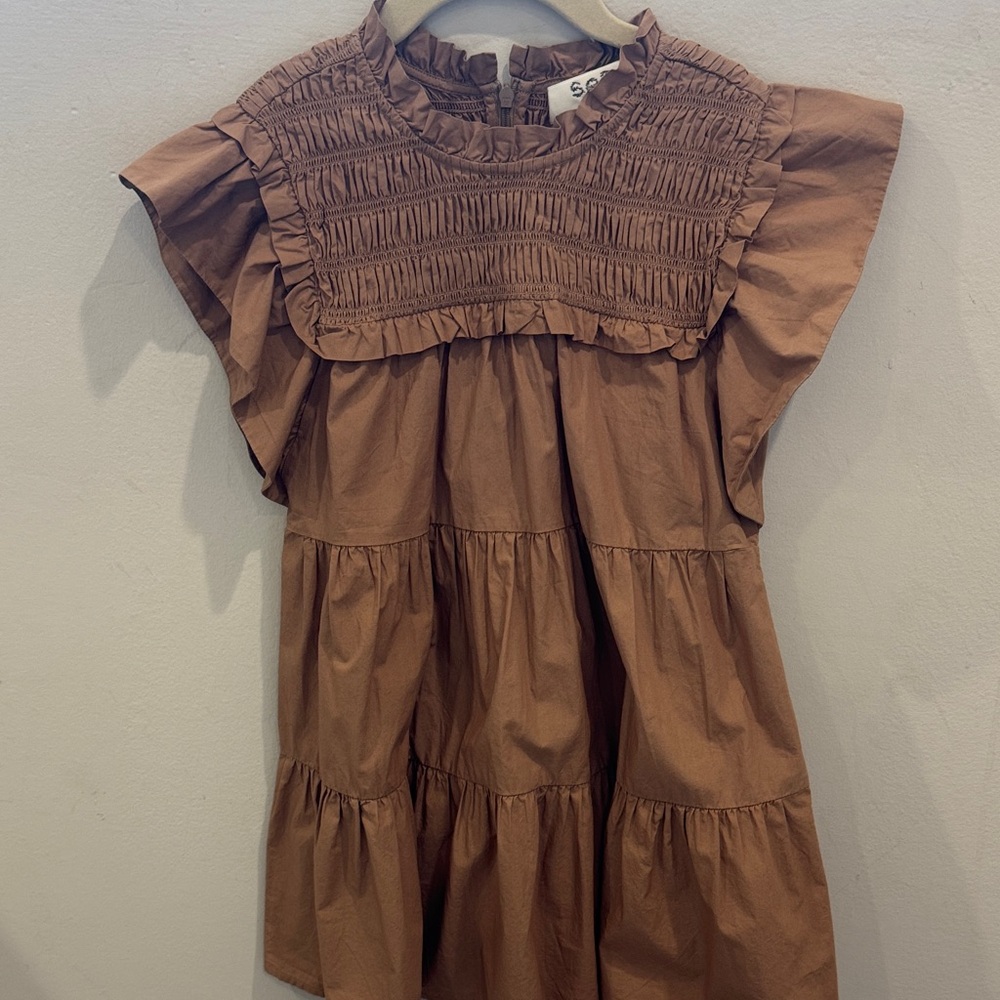 Sea New York Brown Ruffled Kids Dress